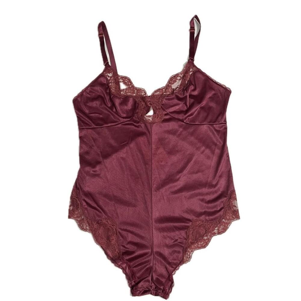 Vintage Movie Star Teddy Womens 34 Red Satin Sheer Lace Bodysuit Sexy USA